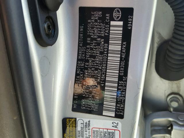 4T1BK36B65U034498 - 2005 TOYOTA AVALON XL SILVER photo 10