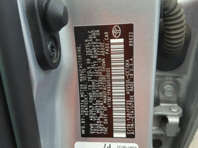 4T1BF1FKXGU528505 - 2016 TOYOTA CAMRY LE SILVER photo 10