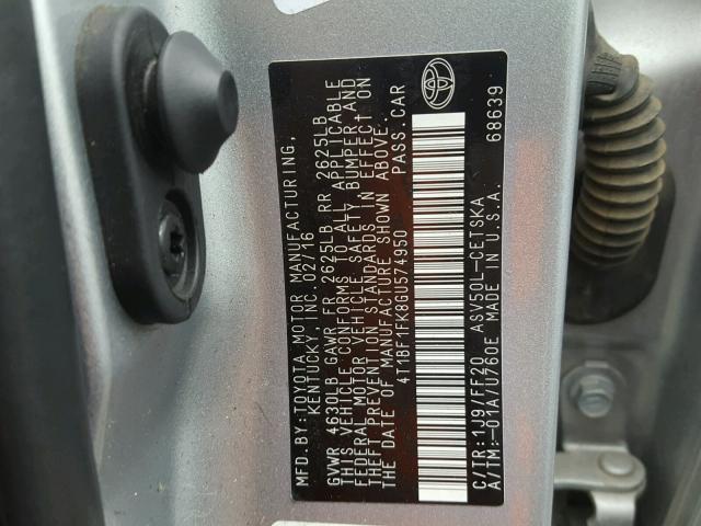 4T1BF1FK8GU574950 - 2016 TOYOTA CAMRY LE SILVER photo 10