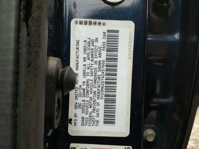 5Y2SM62874Z457666 - 2004 PONTIAC VIBE BLUE photo 10