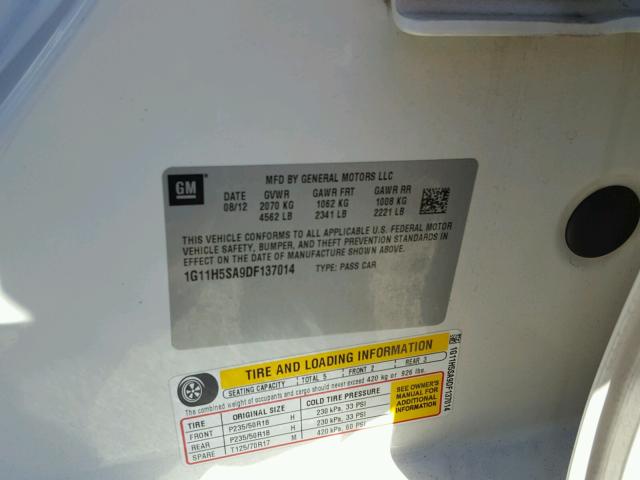 1G11H5SA9DF137014 - 2013 CHEVROLET MALIBU LTZ 白色 照片 10