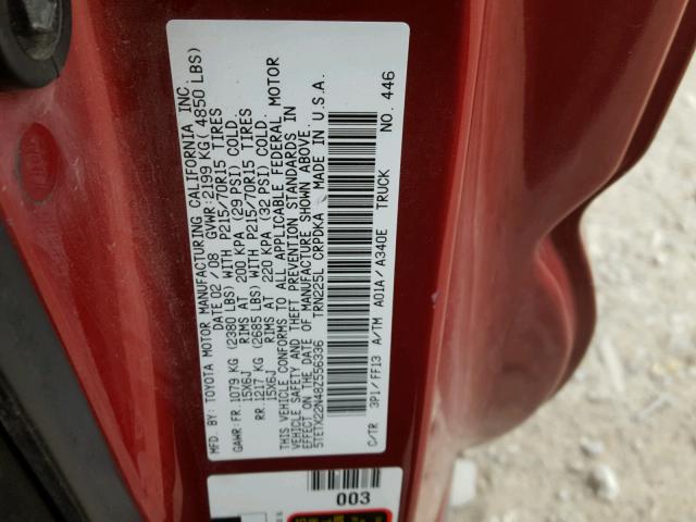 5TETX22N48Z556336 - 2008 TOYOTA TACOMA ACC RED photo 10