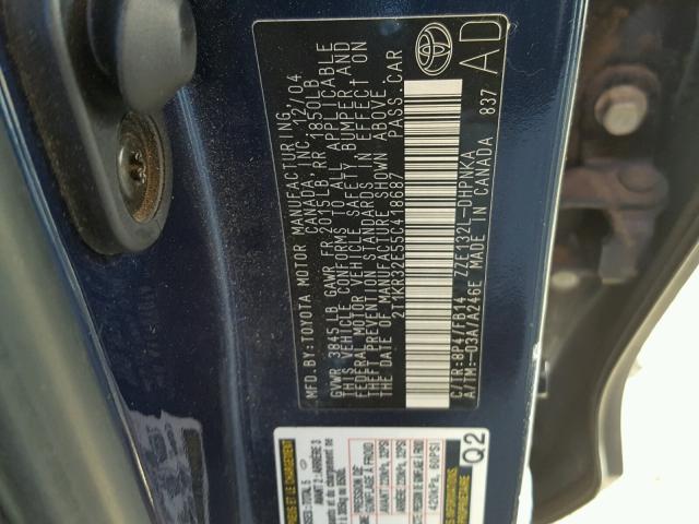 2T1KR32E55C418687 - 2005 TOYOTA COROLLA MA BLUE photo 10