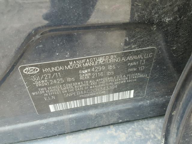 5NPEB4AC2CH343304 - 2012 HYUNDAI SONATA GLS BLUE photo 10