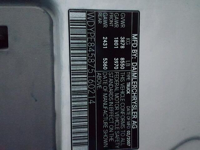 WDYPE845875160214 - 2007 FREIGHTLINER SPRINTER 2 WHITE photo 10