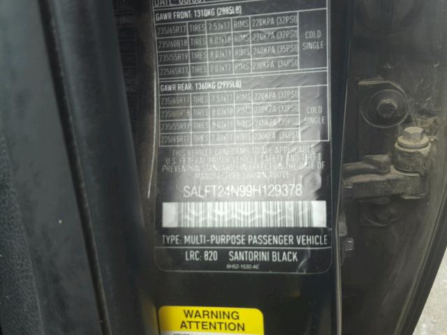 SALFT24N99H129378 - 2009 LAND ROVER LR2 HSE TE BLACK photo 10