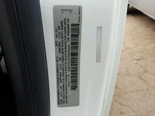 3VWFF31Y97M423436 - 2007 VOLKSWAGEN NEW BEETLE 白色 照片 10