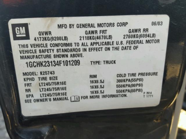 1GCHK23134F101209 - 2004 CHEVROLET SILVERADO CHARCOAL photo 10