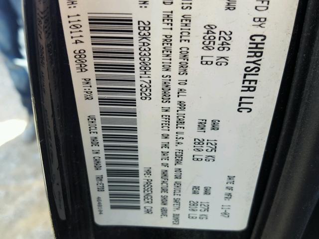 2B3KA33G08H173526 - 2008 DODGE CHARGER SX BLACK photo 10