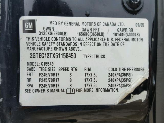 2GTEC13TX61158450 - 2006 GMC NEW SIERRA BLACK photo 10