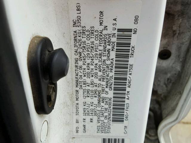 5TEKU72N36Z249836 - 2006 TOYOTA TACOMA DOU WHITE photo 10