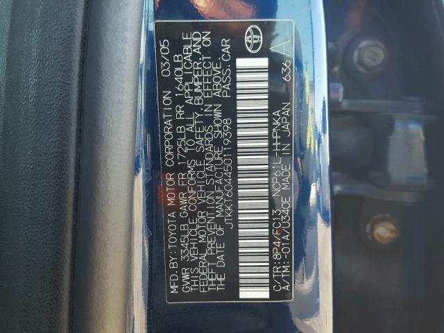 JTKKT604450119398 - 2005 TOYOTA SCION XA BLUE photo 10