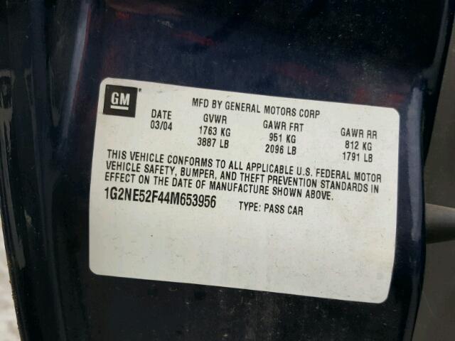 1G2NE52F44M653956 - 2004 PONTIAC GRAND AM S BLUE photo 10