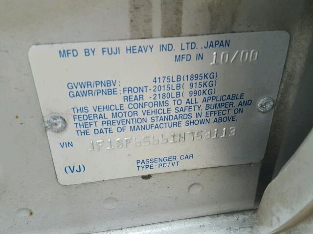 JF1SF65661H753113 - 2001 SUBARU FORESTER S 灰色 照片 10