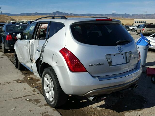 JN8AZ08W67W633357 - 2007 NISSAN MURANO SL SILVER photo 3