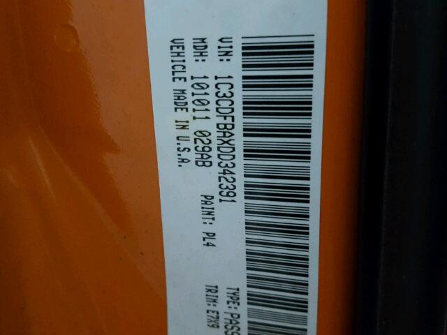 1C3CDFBAXDD342391 - 2013 DODGE DART SXT ORANGE photo 10