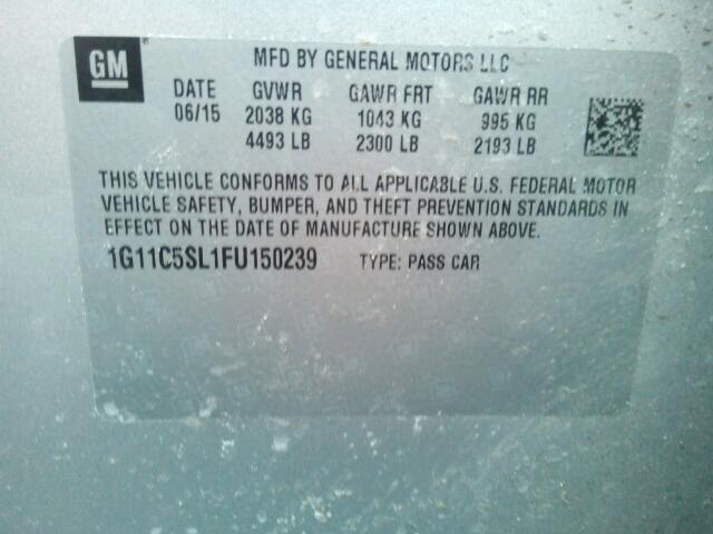 1G11C5SL1FU150239 - 2015 CHEVROLET MALIBU 1LT 银色 照片 10