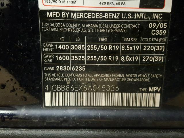 4JGBB86EX6A045336 - 2006 MERCEDES-BENZ ML 350 BLUE photo 10