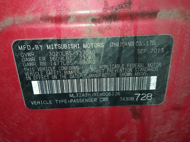 ML32A3HJXEH006226 - 2014 MITSUBISHI MIRAGE DE RED photo 10