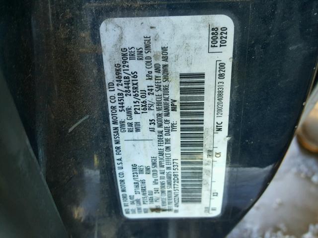 4N2ZN15T72D815371 - 2002 NISSAN QUEST GXE BLUE photo 10