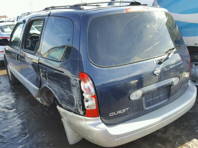 4N2ZN15T72D815371 - 2002 NISSAN QUEST GXE BLUE photo 3