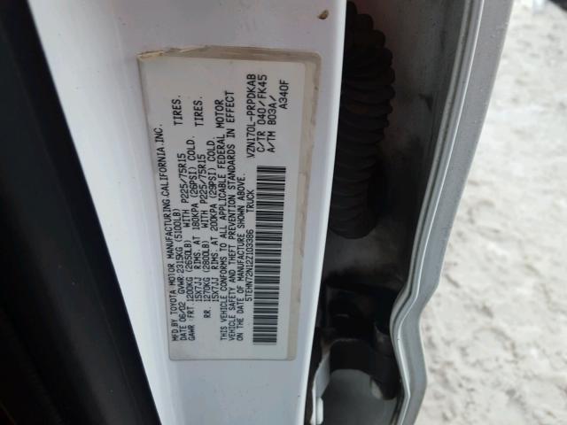 5TEHN72N12Z103386 - 2002 TOYOTA TACOMA DOU WHITE photo 10