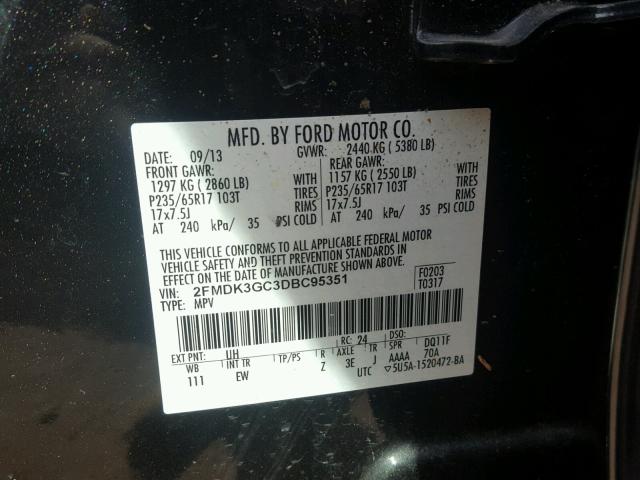 2FMDK3GC3DBC95351 - 2013 FORD EDGE SE BLACK photo 10