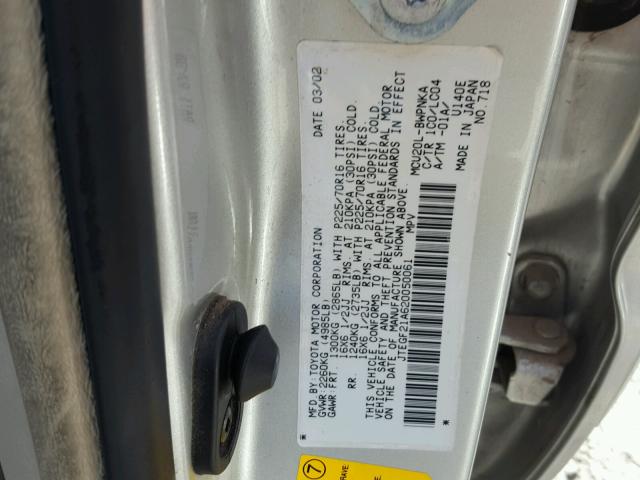 JTEGF21A620050061 - 2002 TOYOTA HIGHLANDER SILVER photo 10