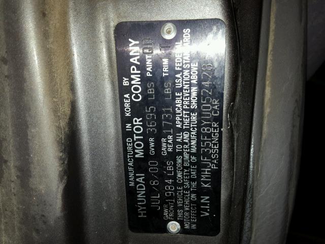 KMHJF35F8YU052428 - 2000 HYUNDAI ELANTRA GL GRAY photo 10