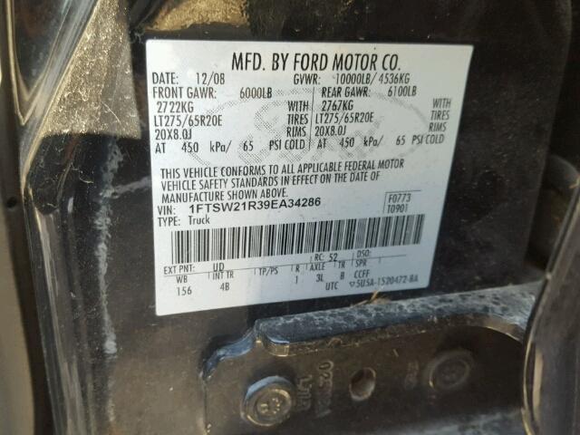 1FTSW21R39EA34286 - 2009 FORD F250 SUPER BLACK photo 10