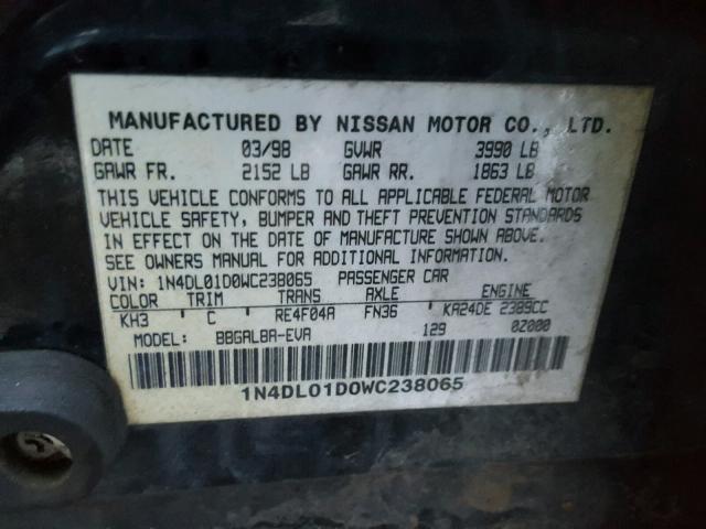 1N4DL01D0WC238065 - 1998 NISSAN ALTIMA XE BLACK photo 10