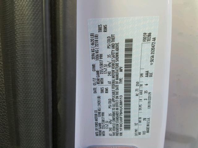 1FMCU0F76HUC88113 - 2017 FORD ESCAPE S WHITE photo 10