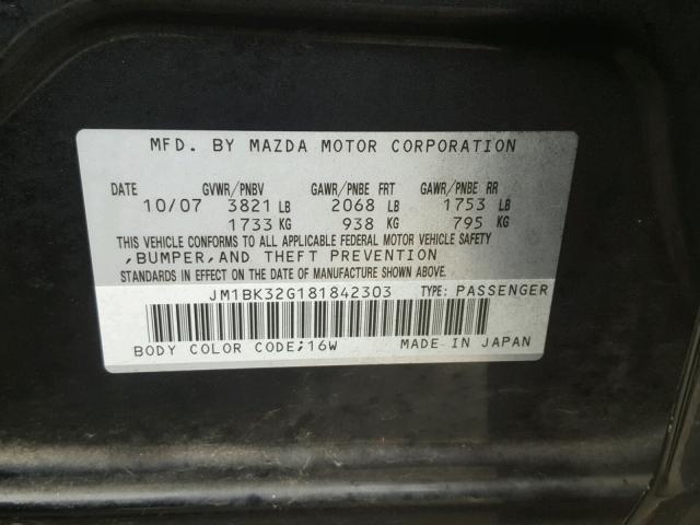 JM1BK32G181842303 - 2008 MAZDA 3 I BLACK photo 10