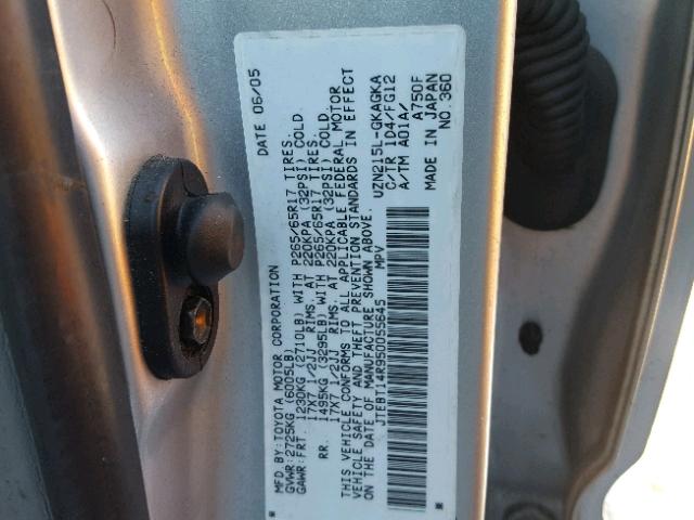 JTEBT14R950055645 - 2005 TOYOTA 4RUNNER SR SILVER photo 10