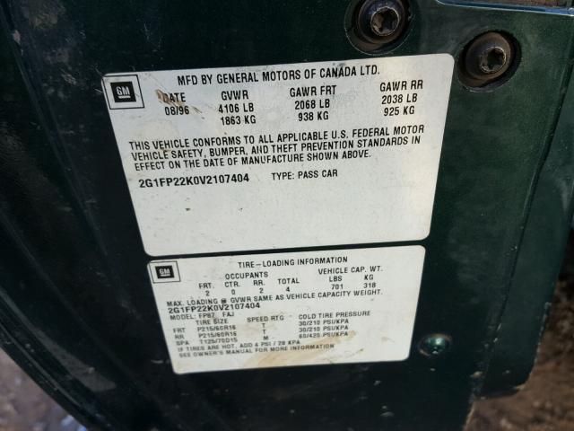 2G1FP22K0V2107404 - 1997 CHEVROLET CAMARO BAS 绿色 照片 10