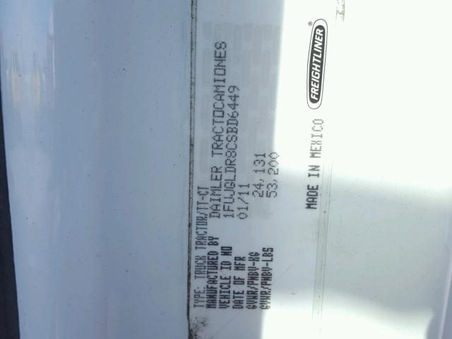 1FUJGLDR8CSBD6449 - 2012 FREIGHTLINER CASCADIA 1 WHITE photo 10