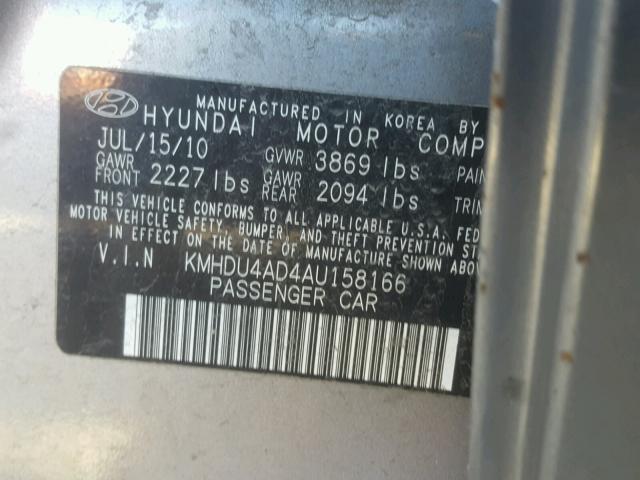 KMHDU4AD4AU158166 - 2010 HYUNDAI ELANTRA BL GRAY photo 10