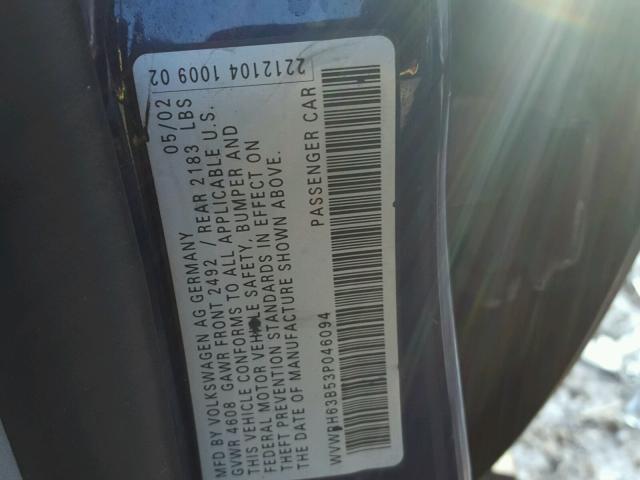 WVWRH63B53P046094 - 2003 VOLKSWAGEN PASSAT GLX 黑色 照片 10