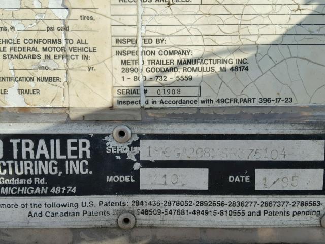 1M9GA268XSR375104 - 1995 UTILITY TRAILER WHITE photo 10