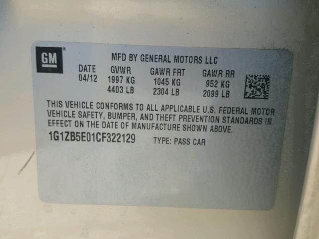 1G1ZB5E01CF322129 - 2012 CHEVROLET MALIBU LS TAN photo 10