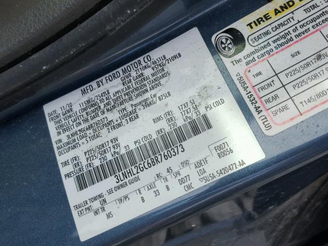 3LNHL2GC6BR760373 - 2011 LINCOLN MKZ BLUE photo 10