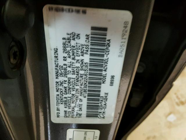 4T1BE32K22U615165 - 2002 TOYOTA CAMRY LE GRAY photo 10