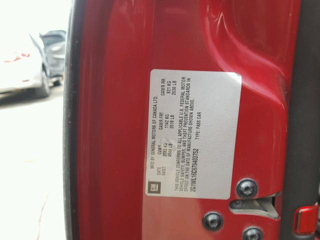 2G1WL16C979403752 - 2007 CHEVROLET MONTE CARL 红色 照片 10