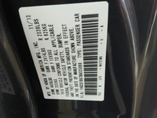 1HGCS1B87BA005999 - 2011 HONDA ACCORD EXL GRAY photo 10