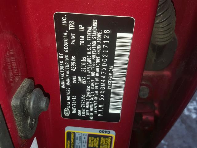 5XXGM4A7XDG217128 - 2013 KIA OPTIMA LX RED photo 10