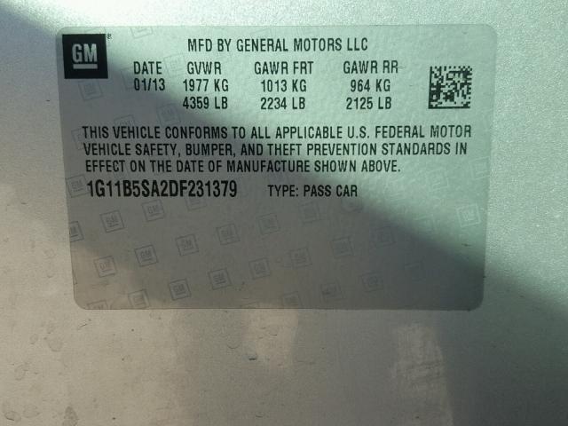 1G11B5SA2DF231379 - 2013 CHEVROLET MALIBU LS SILVER photo 10