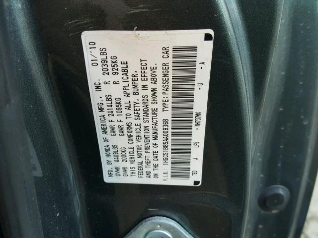 1HGCS1B85AA009368 - 2010 HONDA ACCORD EXL GRAY photo 10