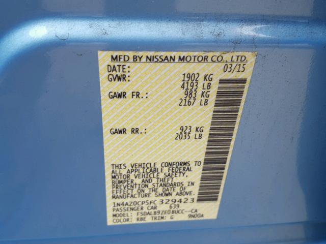 1N4AZ0CP5FC329423 - 2015 NISSAN LEAF S BLUE photo 10