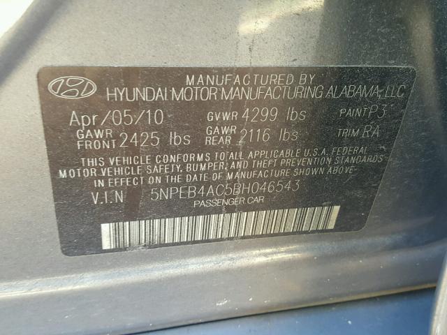 5NPEB4AC5BH046543 - 2011 HYUNDAI SONATA GLS GRAY photo 10