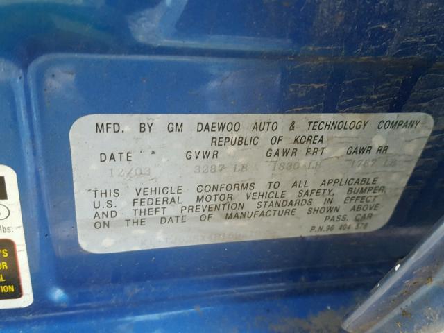 KL1TJ626X4B159219 - 2004 CHEVROLET AVEO LS 蓝色 照片 10